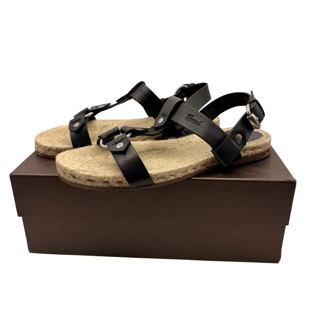 GUCCI Leather O-Ring Fisherman Espadrille Sandal Black Sz 10.5 $995